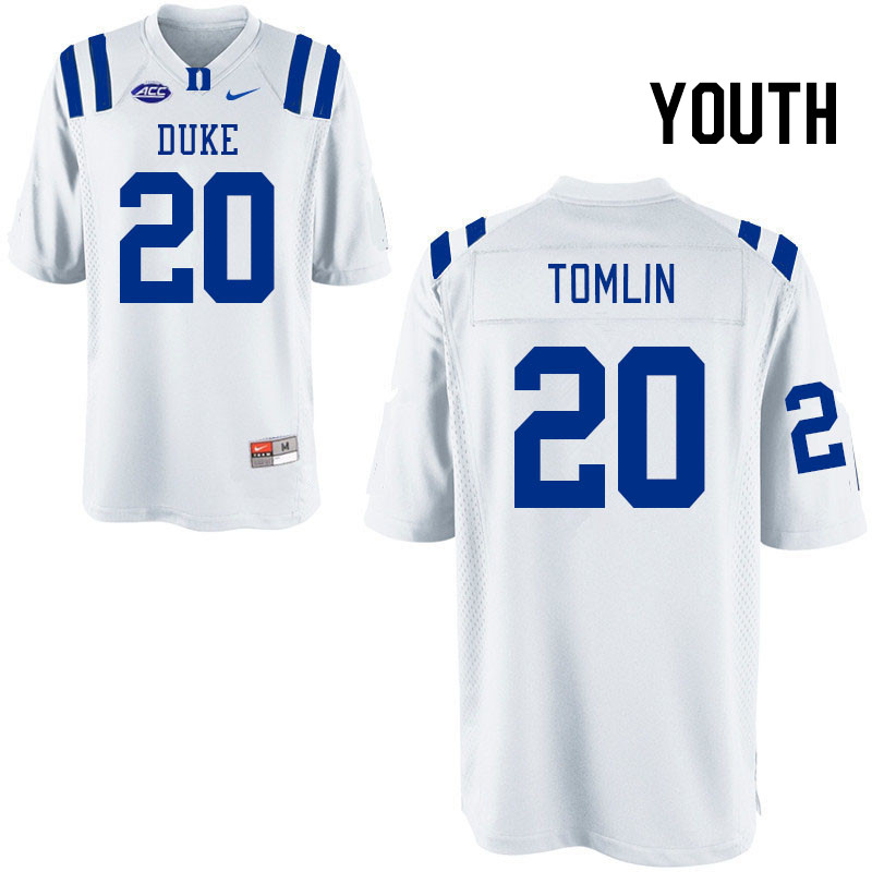 Youth #20 Donald Tomlin Duke Blue Devils College Football Jerseys Stitched Sale-White